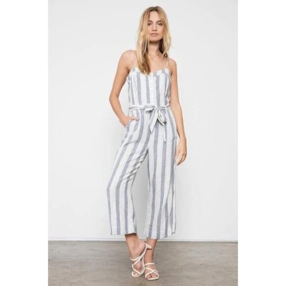 Rails Harper Laguna Stripe Jumper Linen Blend Jumpsuit Grey White
